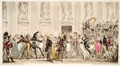 The Cyprians Ball at the Argyle Rooms, fra The English Spy, pub. 1824 (håndfarget gravering)