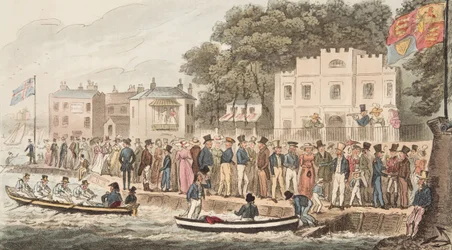 The Promenade at Cowes, fra The English Spy, pub. 1824 (håndfarget gravering)