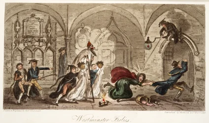 Westminster Frolics, fra The English Spy, pub. 1824 (håndfarget gravering)