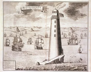 The Eddystone Lighthouse, gravert av Hendrick Hulsbergh, 1713 (se også 40669)