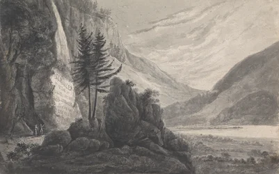 Fjelllandskap med inskripsjon til Salomon Gessner (Sveits)