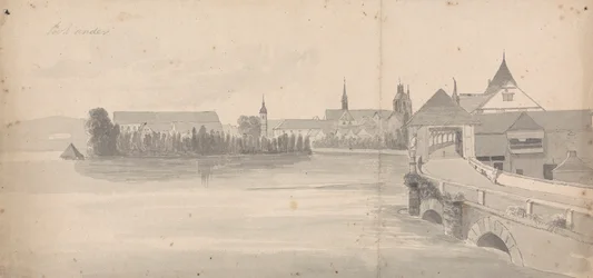 Landsby ved en innsjø