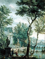 Ideal Palace and Park (penn og brunt blekk og wc på papir)