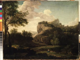 ""Landskap""-maleri av Isaac de Moucheron (1667-1744) Mikalojus Konstantinas Ciurlionis Fine Arts Museum fra 1700-tallet, Kaunas, Litauen