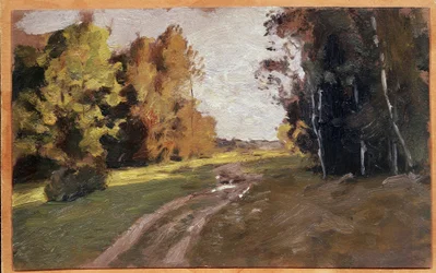 Om kvelden, en sti i skogen. (Kveld, en sti i skogen). Maleri av Isaac (Isaac) Ilyich Levitan (1860-1900), olje på lerret