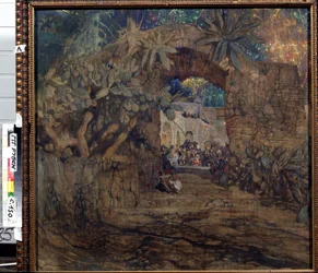 Taverna i en hule (Taverna i en grotte). Maleri av Isaak Izrailevich Brodsky (Brodsky) (1884-1939). Olje på lerret