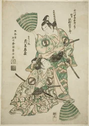Skuespilleren Sawamura Sojuro II (tidligere Utagawa Shirogoro) som Matsuomaru og Azumo Tozo I som Sakuramaru i stykket "Sugawara Denju Tenarai Kagami," fremført på Morita Theatre, 1750