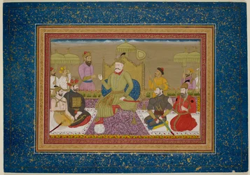 Yusuf Adil Shah tronet med de neste fire monarkene i Bijapur, ca. 1750 (vellum)