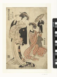 De courtisane Agemaki uit het Matsuganeya Matsuganeya uchi Agemaki (tittel på objekt) Modelpatronen van vroege lenteblaadjes (serietittel) Hinagata wakana no hatsu moyo (serietittel på objekt)