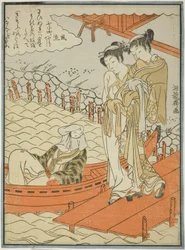 Ono no Komachi ved Seki-tempelet, fra serien De syv moteriktige Komachi (Furyu nana Komachi), ca. 1771 (farget tresnitt; chuban)