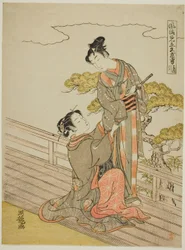 Parodi på pansertrekkende scene (Kusazuribiki), fra serien "Fashionable Parodies of Bravery in Love (Furyu mitate iro-buyu)"