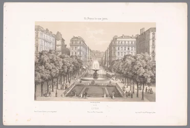 Zicht op de Place en de Rue Impériale te Lyon Lyons. Imperial Square and Street (tittel på objekt) Hedendaags Frankrijk (serietittel) Frankrike i dag (serietittel på objekt)