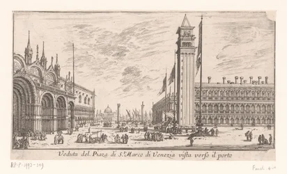 Utsikt over Markusplassen i Venezia Veduta del Piazza di St. Marco di Venezia vista verso il porto (tittel på objekt) Utsikt over Roma og Venezia (serietittel) Vues de Rome et de Venise (serietittel)