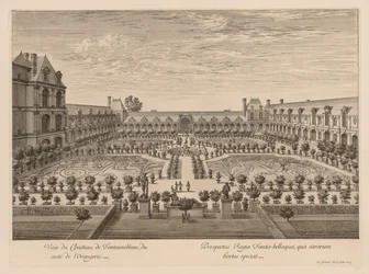 Utsikt over Château de Fontainebleau, fra Orangerie-siden, 1679.