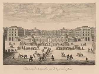 Utsikt over slottet i Versailles, sett fra Grande Place