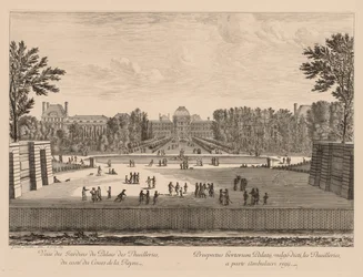 Utsikt over Tuileries-palasset og hagene, fra Cours la Reine-siden