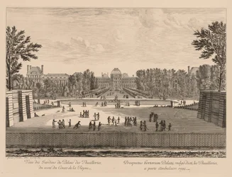 Utsikt over Tuileries-palasset og hagene, fra Cours la Reine-siden, 1673.