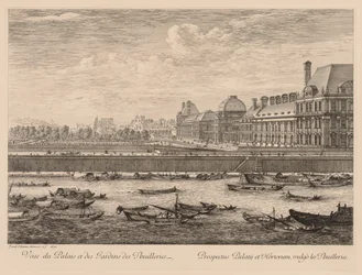 Utsikt over Tuileries-palasset og hagene, fra kaisiden