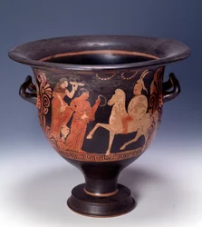 Krater fra Cumae som representerer en offerscene (terrakotta, 320-310 f.Kr.)