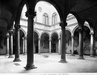 Gårdsplassen til Palazzo Medici Riccardi, Firenze, Italia, ca. 1890 (s/hvitt-bilde)