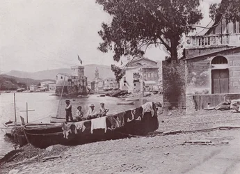 Italia: Rapallo, havnen (s/hvitt bilde)