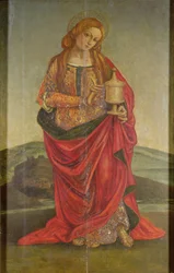 En kvinnelig helgen med en kalk, muligens Maria Magdalena, sannsynligvis 1500-tallet (panel)
