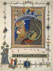 Legge til. 35254 B St. Michael og englene hans i kamp med dragen og hans vert (vellum)