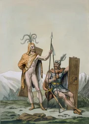 Gamle keltiske krigere kledd for kamp, ca. 1800-18