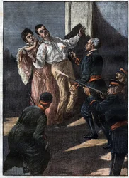 Drapet på kongen og dronningen av Serbia (kong Alexander Obrenovich og dronning Draga Masshin, ofre for en Karageorgevich-sammensvergelse) juni 1903. “La Tribuna Illustrata” fra juni 1903.
