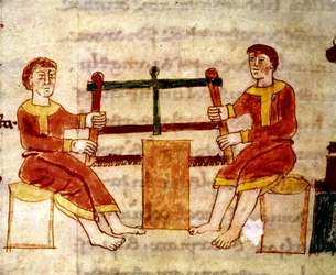 Codex 132 Livre 14 Kap.25 To menn som sager ved, fra De Universo av Rabanus Maurus (ca. 780-856) 1023