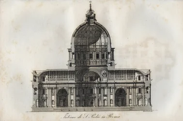 Tverrsnitt av Peterskirken (Sankt Peters basilika) i Roma - stikk fra «Usi e Costumi di Tutti i Popoli dell