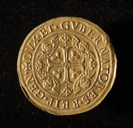 Republikken Genes valuta: 12,5 gull dobbel mynt. Diameter 61 mm. 1656. Foran. Genes Museums of Strada Nuova (inv. 6453)