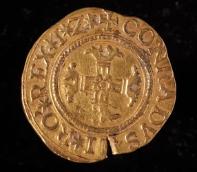 Valutaen til republikken gener: en gullquadrupla. Diameter 32 mm. 1616. Tilbake. Genes Musei di Strada Nuova (inv, M6459)