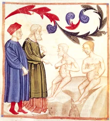 Dante, Virgil og den pestrammede, fra The Divine Comedy av Dante Alighieri (1265-1321)
