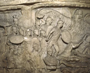 Detalj fra en rollebesetning av kolonnen til Marcus Aurelius som viser regnets mirakel (gips)