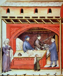 Fol.62v Selger salt, illustrasjon fra Tacuinum Santiatis Codex Vindobonensis