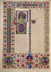 Fol.87v Åpning av boken til profeten Hosea (en mindre profet som forkynner mot avgudsdyrkende jøder), fra Borso d