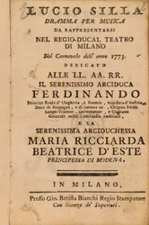 Frontispice fra Mozarts Lucio Silla, fremført i Milano i 1773