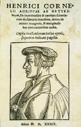 Frontispice av De Incertitatem et Vanitate declamato invectiva, av Heinrich Cornelius Agrippa, 1539 (trykk og tresnitt på papir)