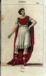 Gaetano Crivelli (1768-1836) i rollen som Tito i "La Clemence de Tito" av Wolfgang Amadeus Mozart (1756-1791) representert på La Scala i Milano i 1819