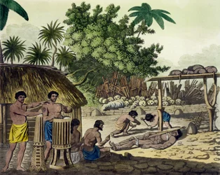 Human Sacrifice at Otaheite, plate 84 fra Le Costume Ancien et Moderne, av Jules Ferrario, utgitt ca. 1820-30-tallet (se også 10204)