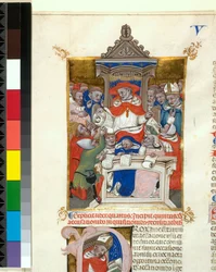 Opplyst manuskript. Novella i Decretales Begynnelsen av bok V , ca. 1355-1365