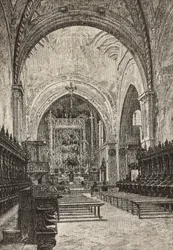 Interiør i Chiaravalle kirke, Italia, gravering fra tegning av Quinto Michetti, fra L'Illustration Italiana, nr. 5, 3. februar