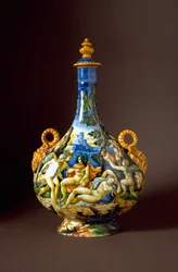 Io og Juno. Keramikkmugge fra Fontana-verkstedet i Urbino, Italia. 16. århundre. Museo Nazionale del Bargello, Firenze, Italia