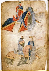 Lancelot du Lac med dronning Guinevere. Manuskript av Rusticano da Pisa. fra 1200-tallet. Venezia Biblioteca Marciana