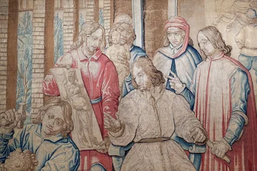Lorenzo den storslåtte blant skulptørene og malerne ved Medici-hagen i San Marco. Tapet 1516. Genova. Italia.