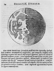Kart over månen, illustrasjon fra Sidereus Nuncius av Galileo Galilei, 1610