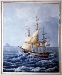 Marie Louise av Parma ombord på en seilbåt som tok henne til Napoli 10.07.1824, maleri av B. Boccaccio.Museo Glauco Lombardi fra Parma