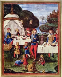 Maximilian Sforza som barn spiste et måltid i hagen, illustrasjon fra en kopi av 