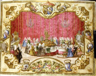 Måltid gitt til ære for gonfalonieren Zambeccari for engasjementet til rettsvesenet. 1720. Bologna, Statsarkivet.